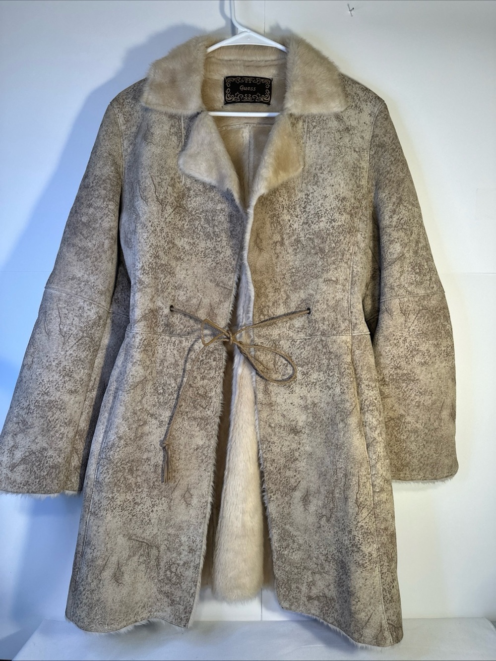 Guess Faux Shearling Long Coat - Cream Beige